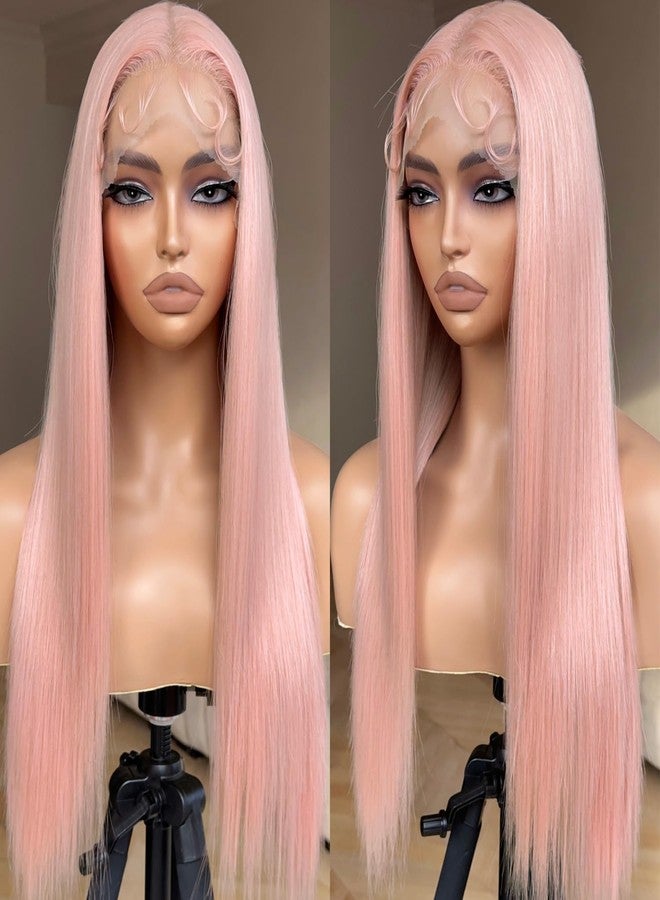 BrownBomb Straight Lace Front Wig Pre Plucked, Synthetic Lace Front Wig Pre Plucked, HD Glueless Wigs 13X5X1 Lace Wigs for Women 180 Density 26inch (26, Pink) - Image 2